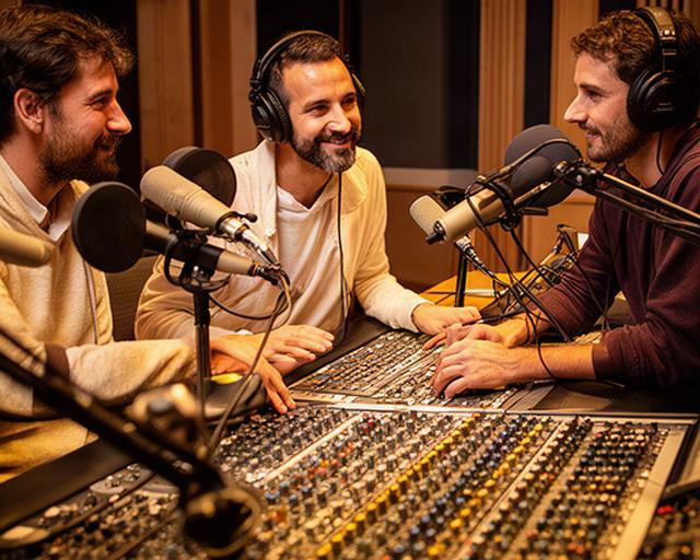 Equipo de producción sonora trabajando junto a una consola y micrófonos en el estudio de Lleida